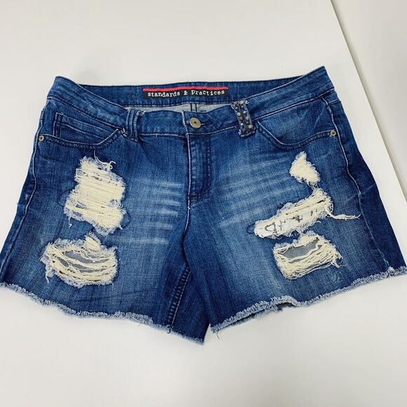 Womens 31 Jean Shorts Denim Distressed Medium Wash Boutique Standards Practices - Picture 1 of 6
